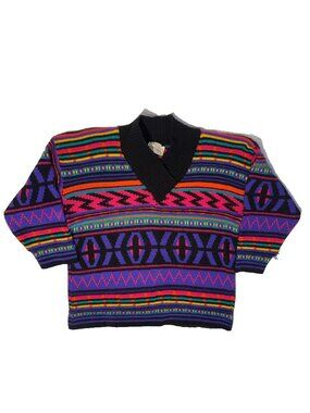 Vintage 90s Croquet Club Colorful Aztec Sweater Southwestern Retro Large USA